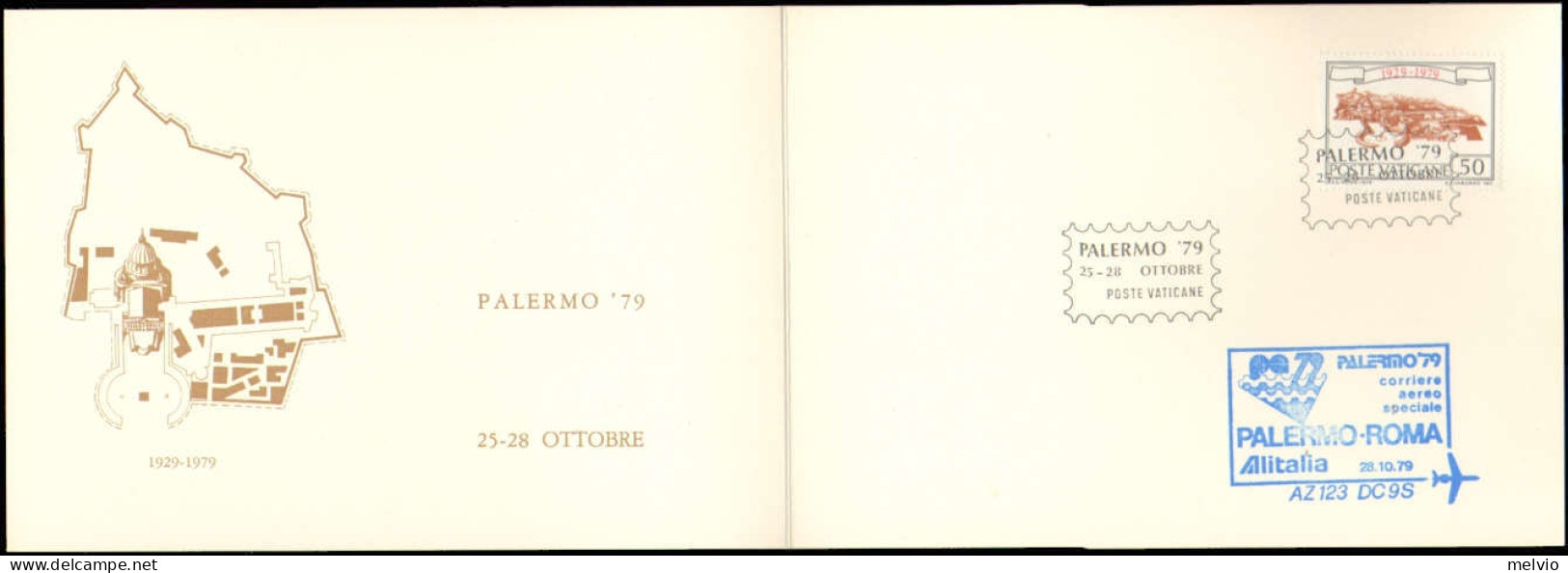 Vaticano-1979 Corriere Aereo Palermo-Roma Alitalia AZ123 (100 Pezzi Trasportati) - Aéreo