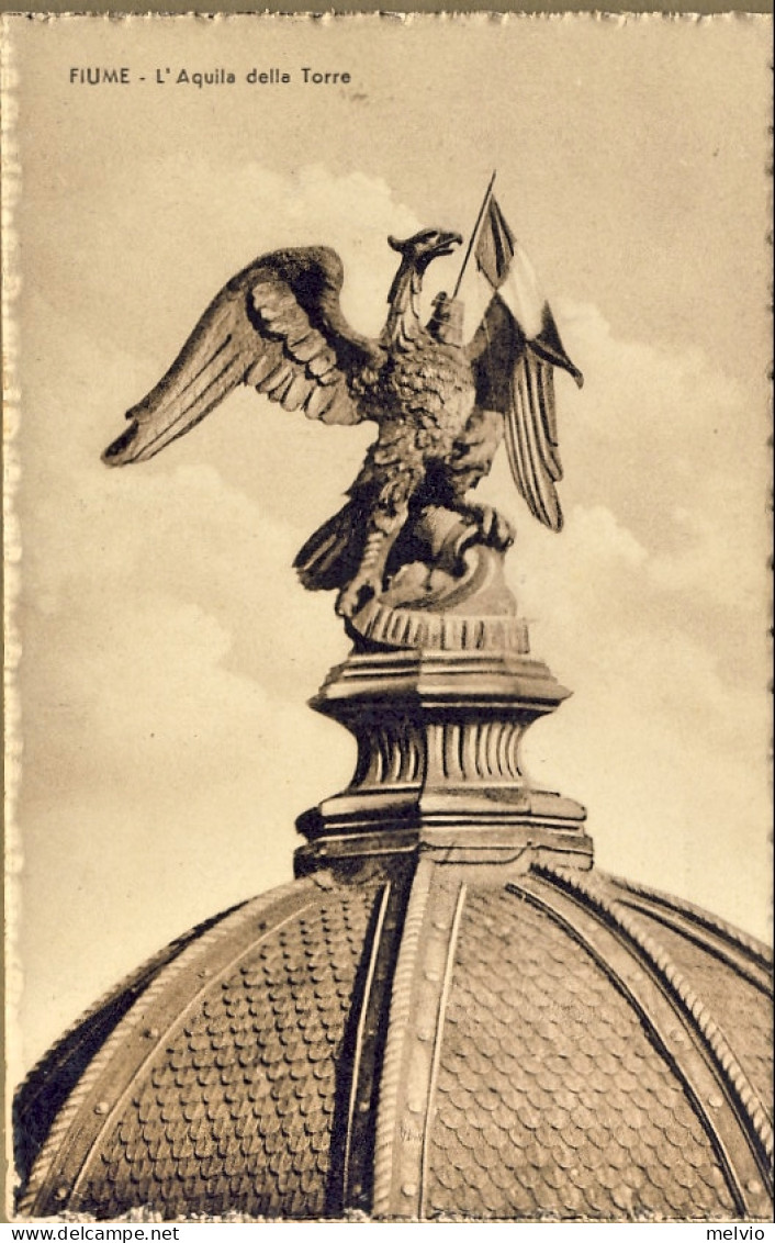 1942-Fiume Cartolina Illustrata L'aquila Della Torre Affrancata 30c. Imperiale - Fiume