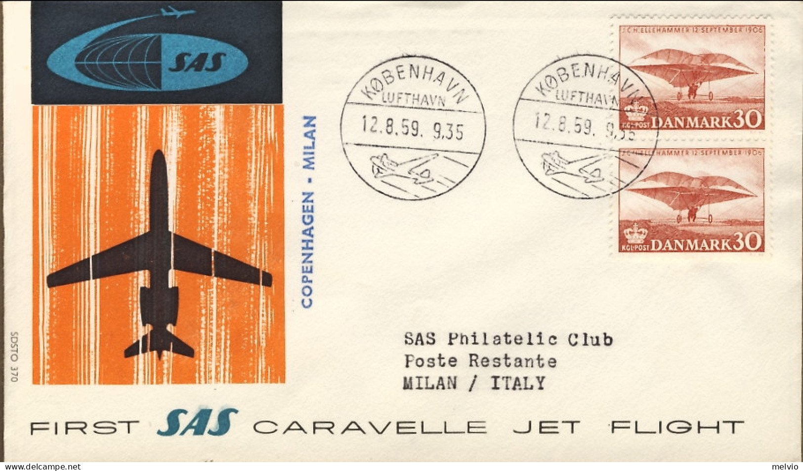1959-Danimarca I^volo SAS Copenhagen Milano - Altri & Non Classificati