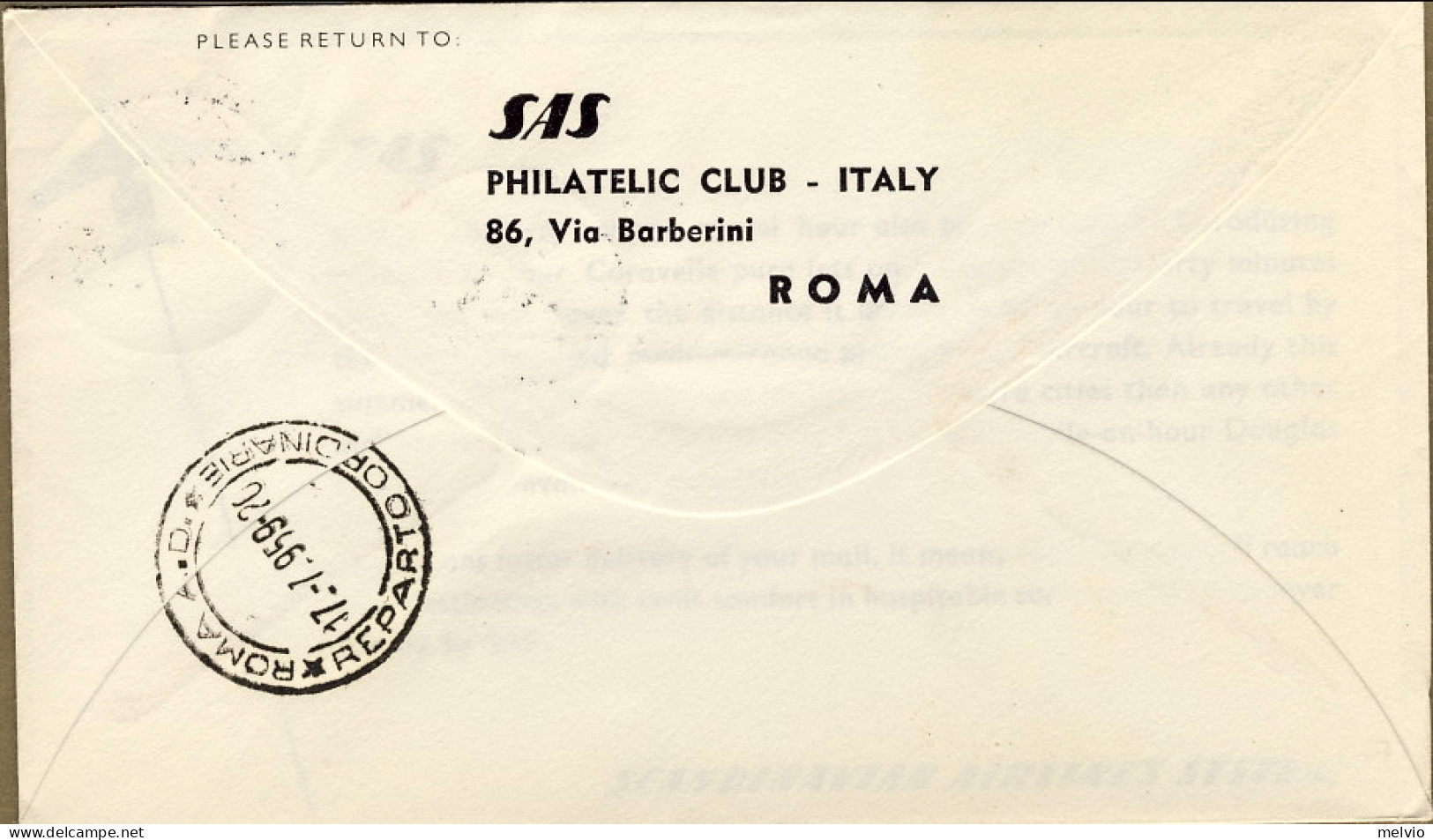 1959-Germania SAS I^volo Caravelle Dusseldorf-Roma Del 17 Luglio - Briefe U. Dokumente