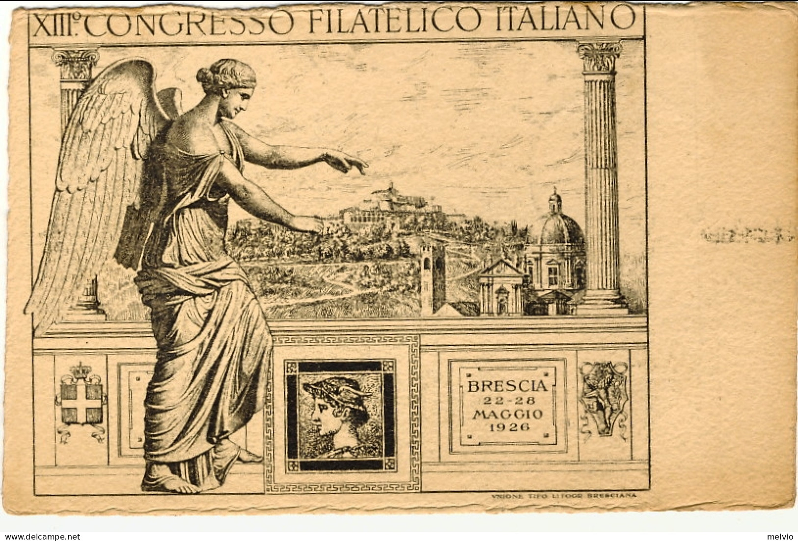 1926-cartolina Illustrata XIII^congresso Filatelico Italiano Brescia Affrancata  - Brescia