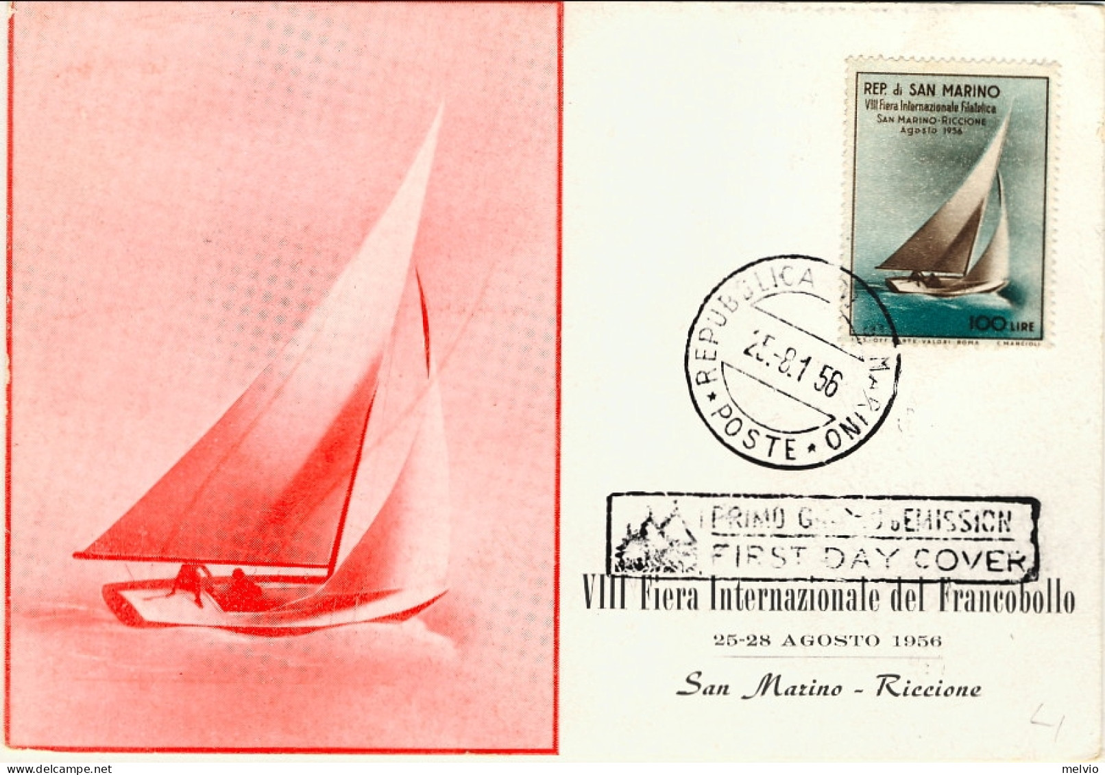 1956-San Marino Cartolina Tipo Maximum Affrancata L.100 VIII^fiera Internazional - Storia Postale