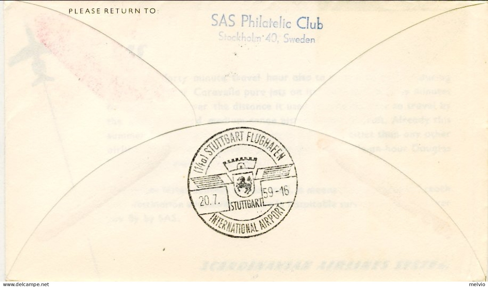 1959-Svezia I^volo SAS Stoccolma Stoccarda - Lettres & Documents