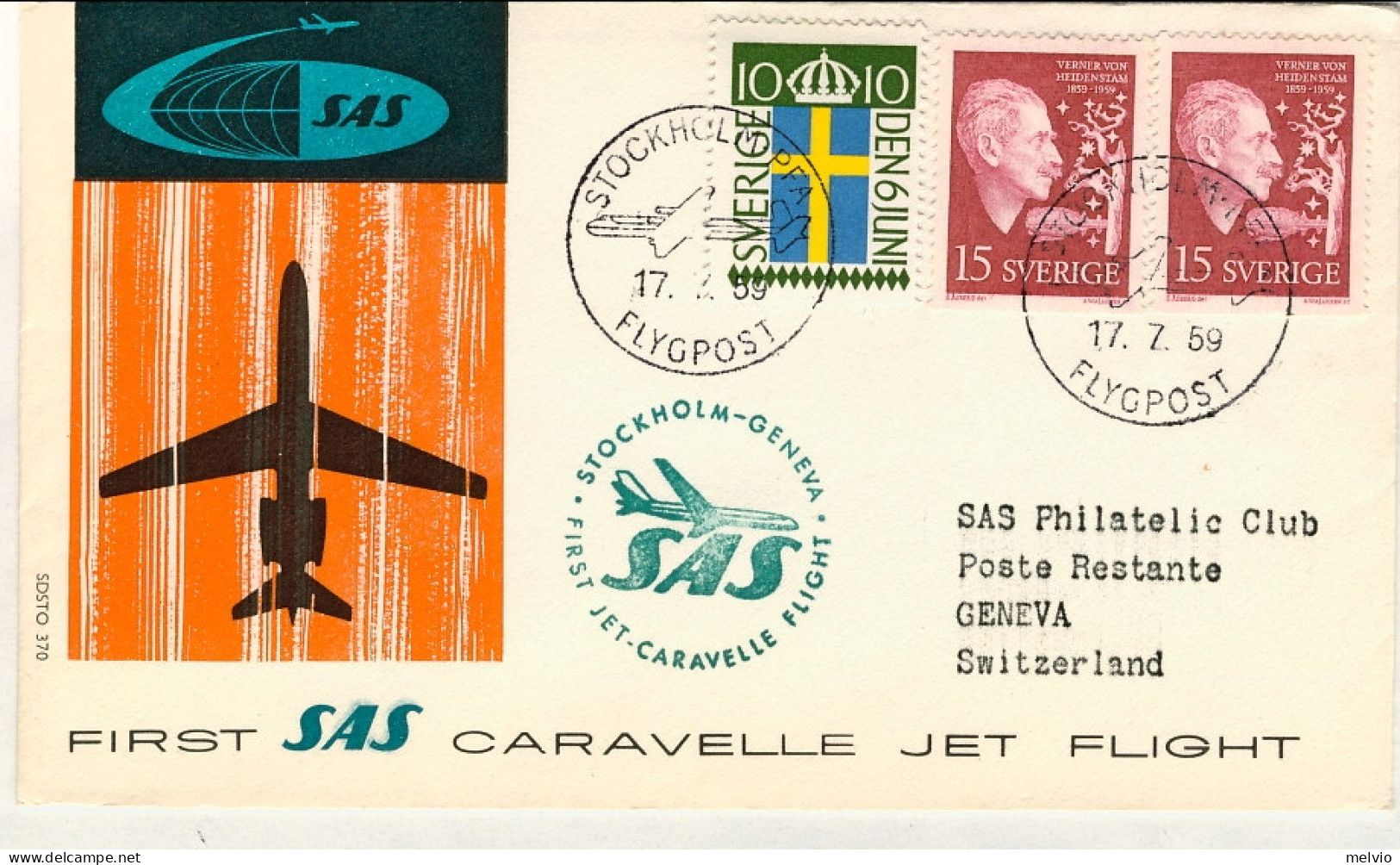 1959-Svezia I^volo SAS Stoccolma Ginevra - Covers & Documents