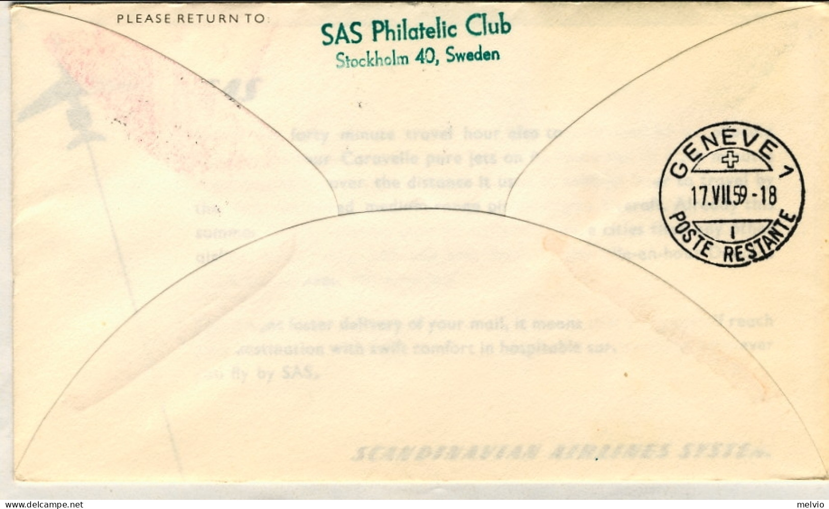 1959-Svezia I^volo SAS Stoccolma Ginevra - Briefe U. Dokumente