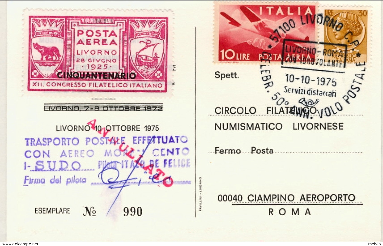 1975-cartolina Illustrata XII^congresso Filatelico Italiano Annullo Livorno-Roma - Erinnofilia