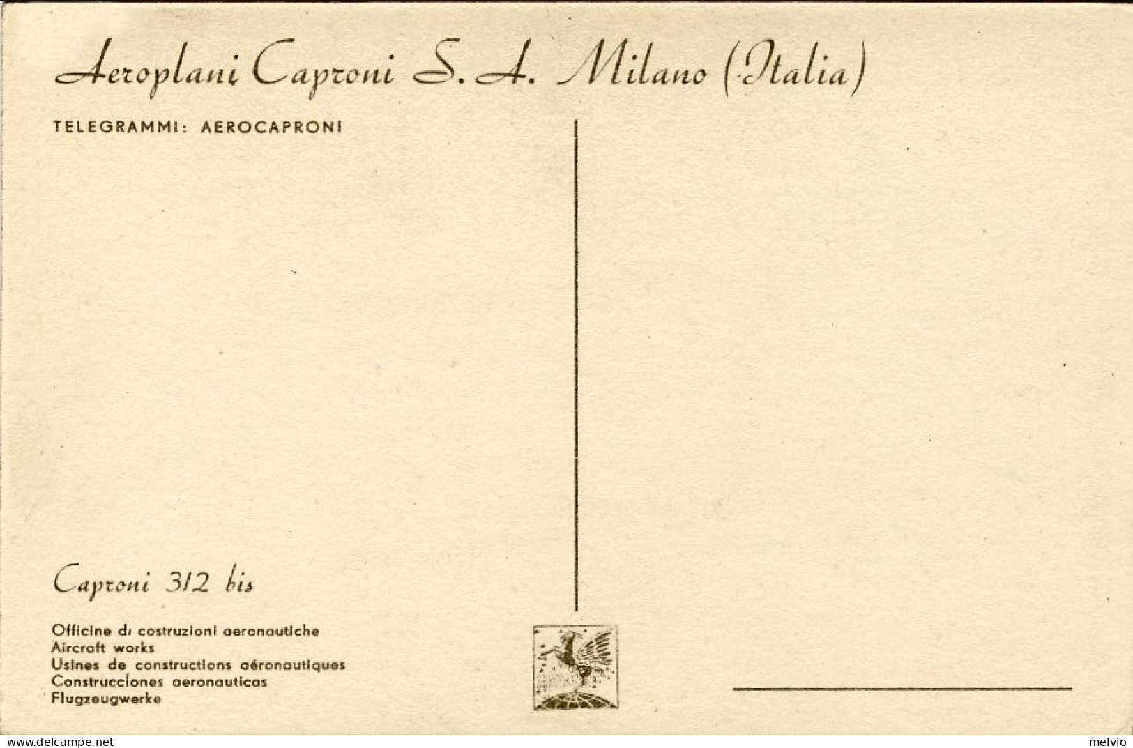 1937-"Aeroplano Caproni 312 Bis-officina Di Costruzioni Aeronautiche" - Patriotic