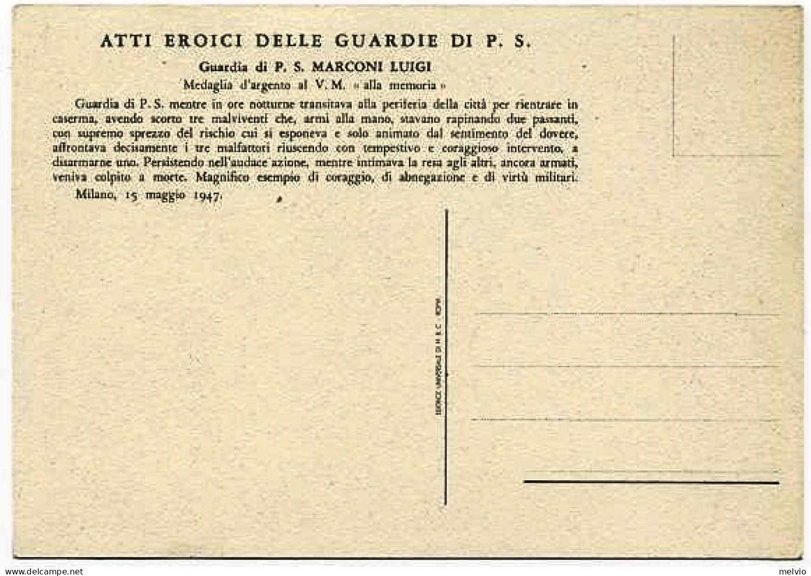 1950circa-"Atti Eroici Delle Guardie Di P.S.-Luigi Marconi" Della Editrice Unive - Heimat