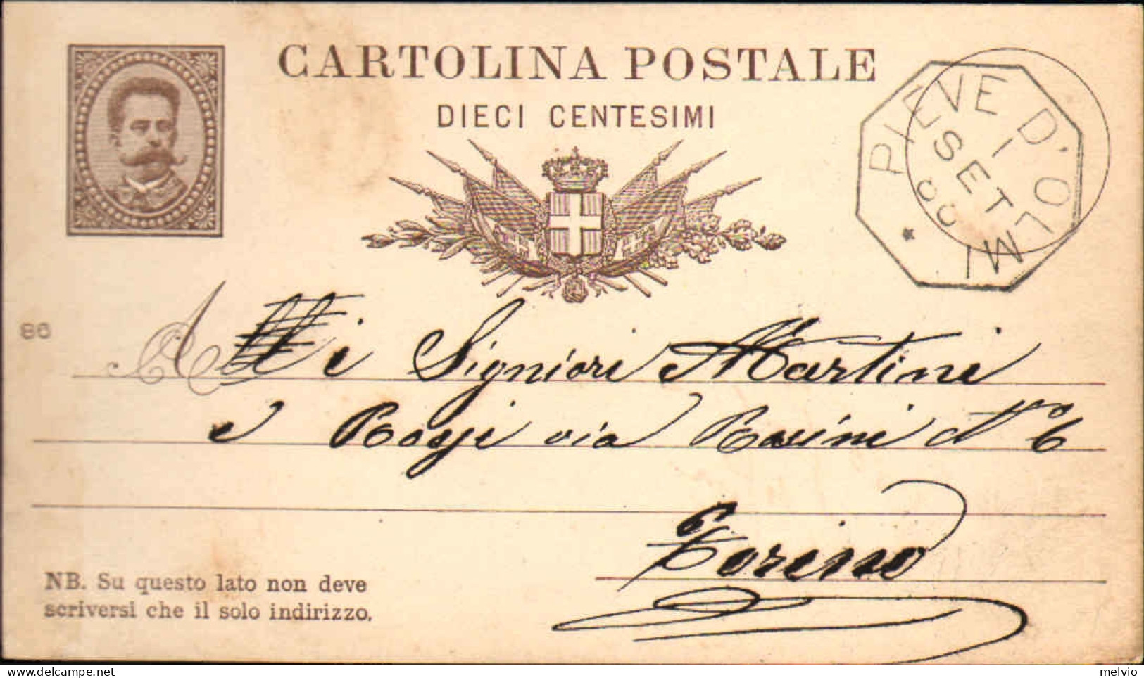 1886-cartolina Postale 10c.Umberto I Ottagonale Di Pieve D'Olmi Cremona - Interi Postali