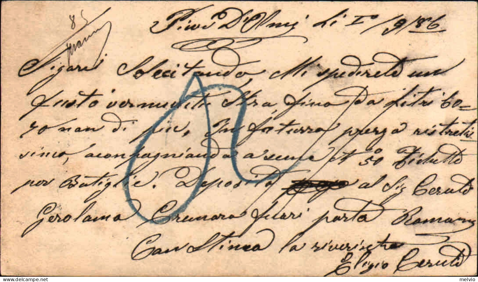 1886-cartolina Postale 10c.Umberto I Ottagonale Di Pieve D'Olmi Cremona - Entiers Postaux