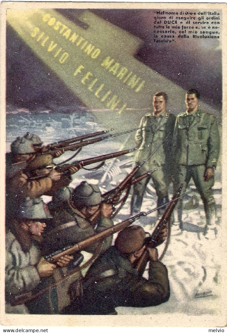 1942-cartolina Illustrata Nuova "Costantino Marini Silvio Fellini E Frase Di Mus - Patrióticos