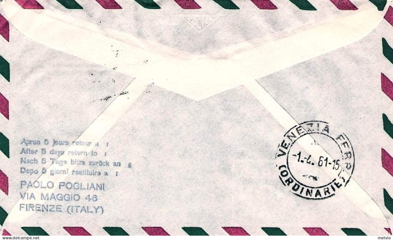 1961-Autriche Osterreich Austria I^volo AUA Salisburgo Venezia Del 1 Luglio - Otros & Sin Clasificación