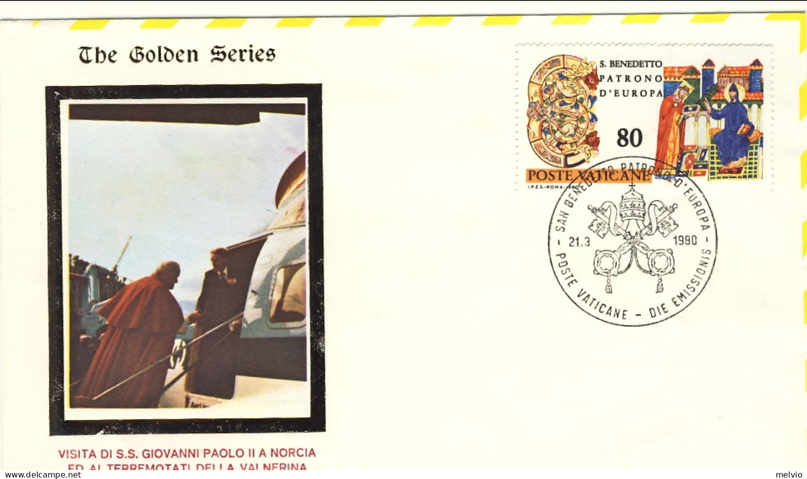 1980-Vaticano Busta Illustrata Visita Del Papa Giovanni Paolo II^a Norcia Ed Ai  - Airmail