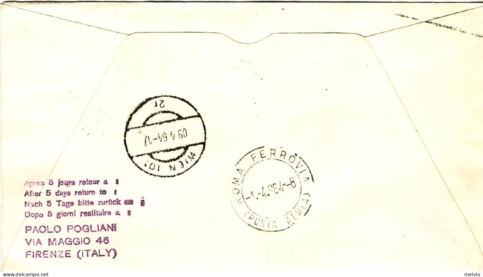 Vaticano-1964 AUA I^volo Roma Vienna Del 2 Aprile - Poste Aérienne