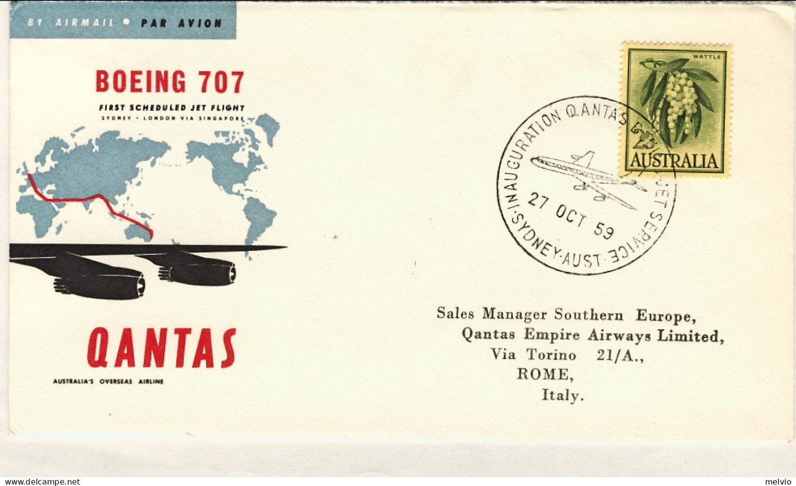1959-Australia Quantas I^volo Sydney-Roma Del 27 Ottobre - Aerogrammi