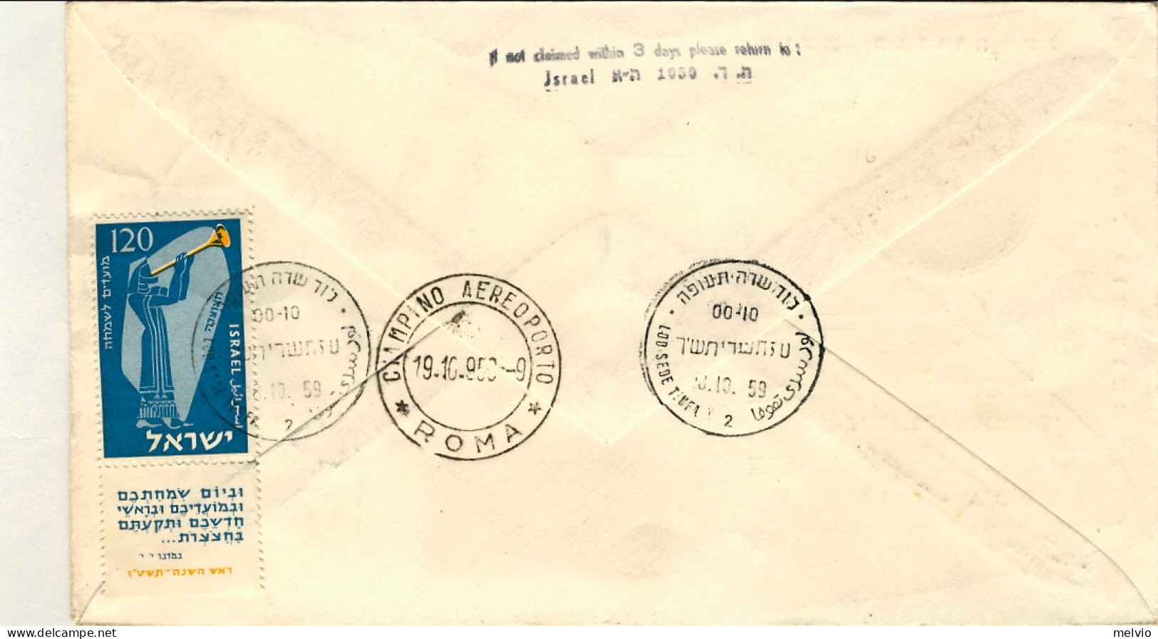 1959-Israele Raccomandata I^volo Britannia Lydda Roma Del 18 Ottobre - Airmail