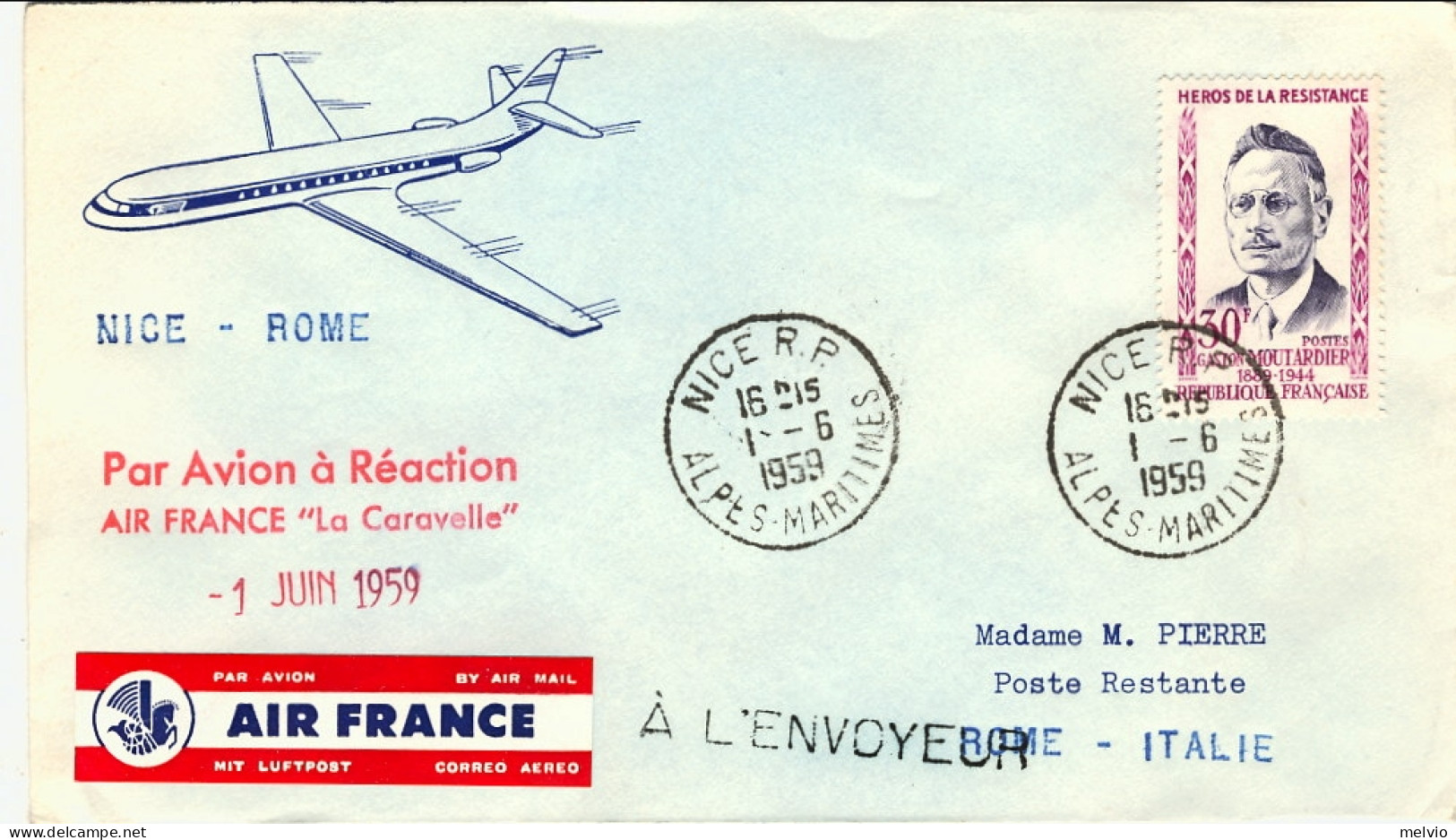 1959-France Francia Volo Speciale Per Aereo A Reazione Caravelle Dell'Air France - Other & Unclassified