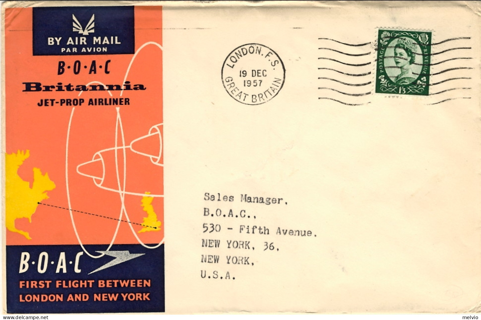 1958-Gran Bretagna BOAC Britannia Volo Londra-New York Del19 Dicembre - Cartas & Documentos