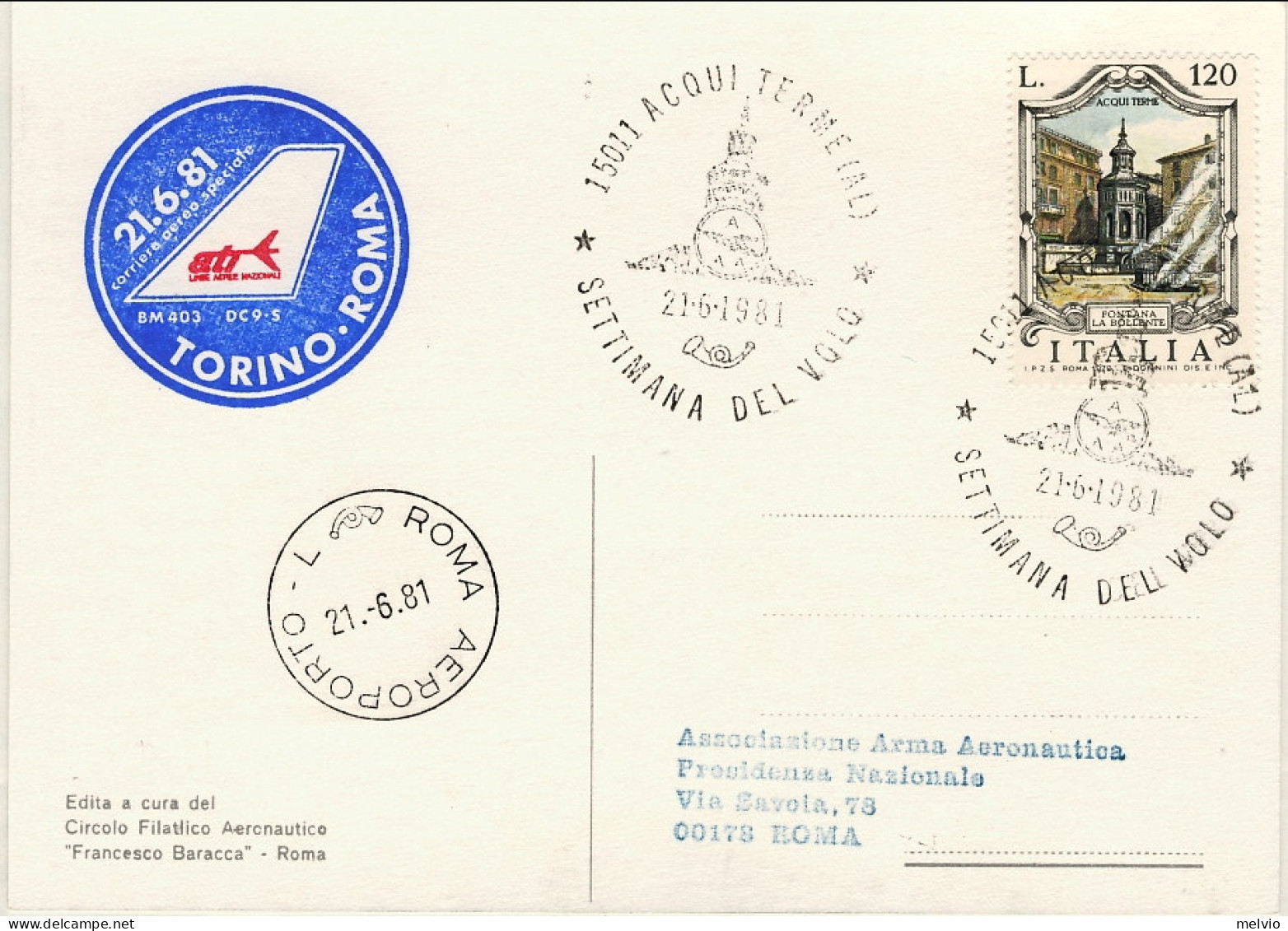 1981-cartolina Associazione Arma Aeronautica Aero Club Alessandria "settimana De - 1981-90: Storia Postale