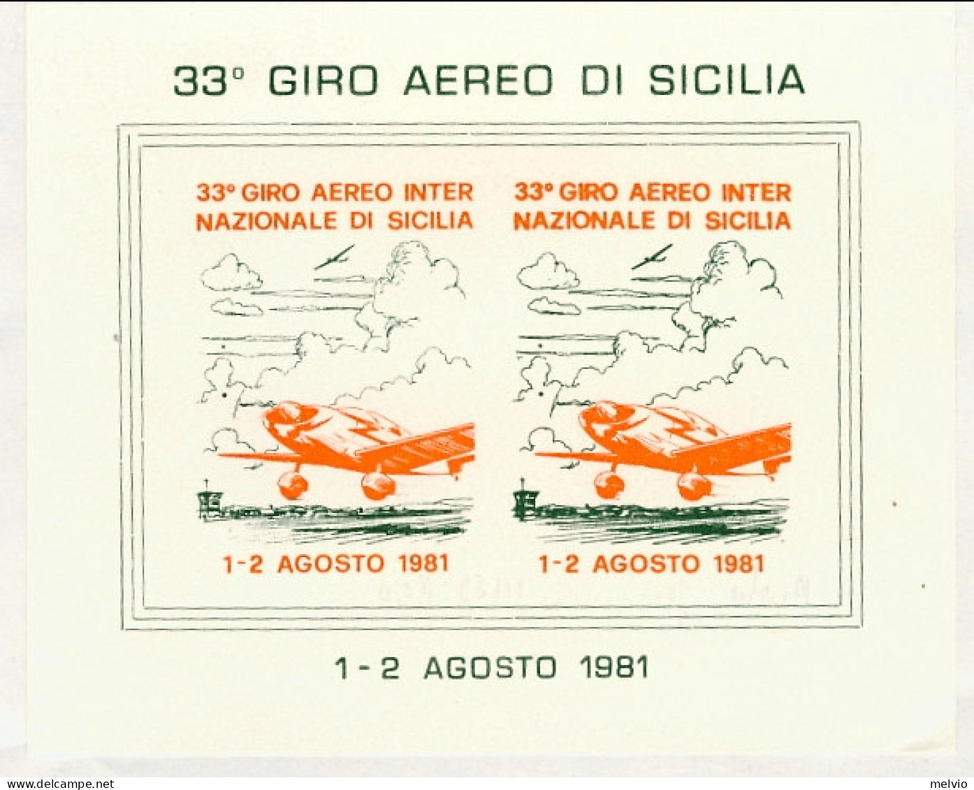 1981-foglietto Due Erinnofili Non Dentellati 33^ Giro Aereo Internazionale Di Si - Erinnofilia