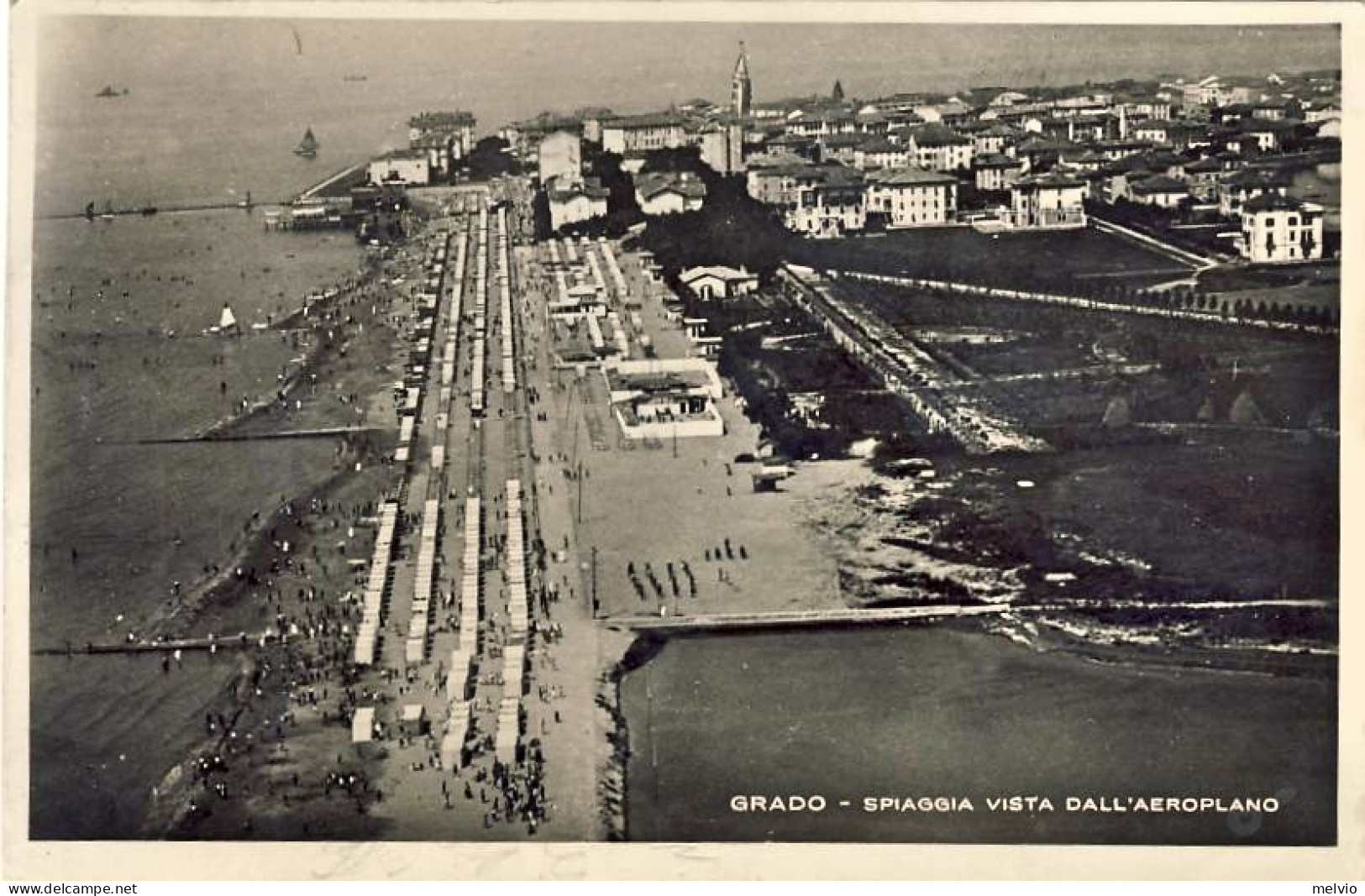 1930-cartolina Foto Grado Gorizia Spiaggia Vista Dall'aeroplano Diretta In Cecos - Gorizia