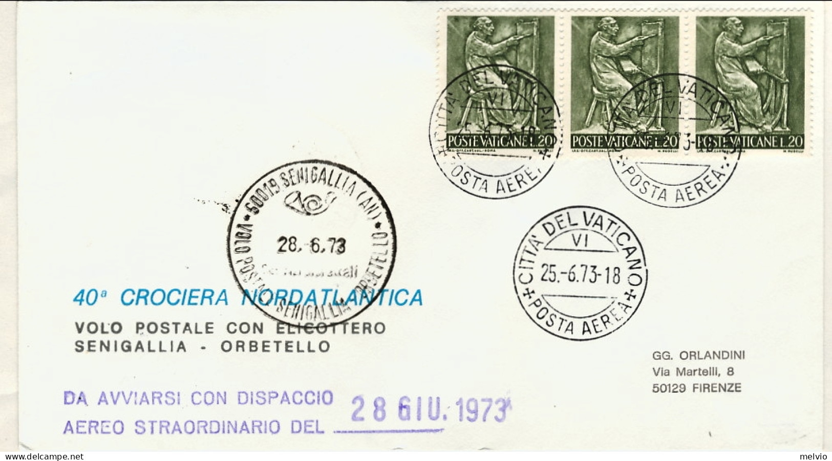 Vaticano-1973 40^ Crociera Nordatlantica Volo Postale Con Elicottero Senigallia- - Aéreo