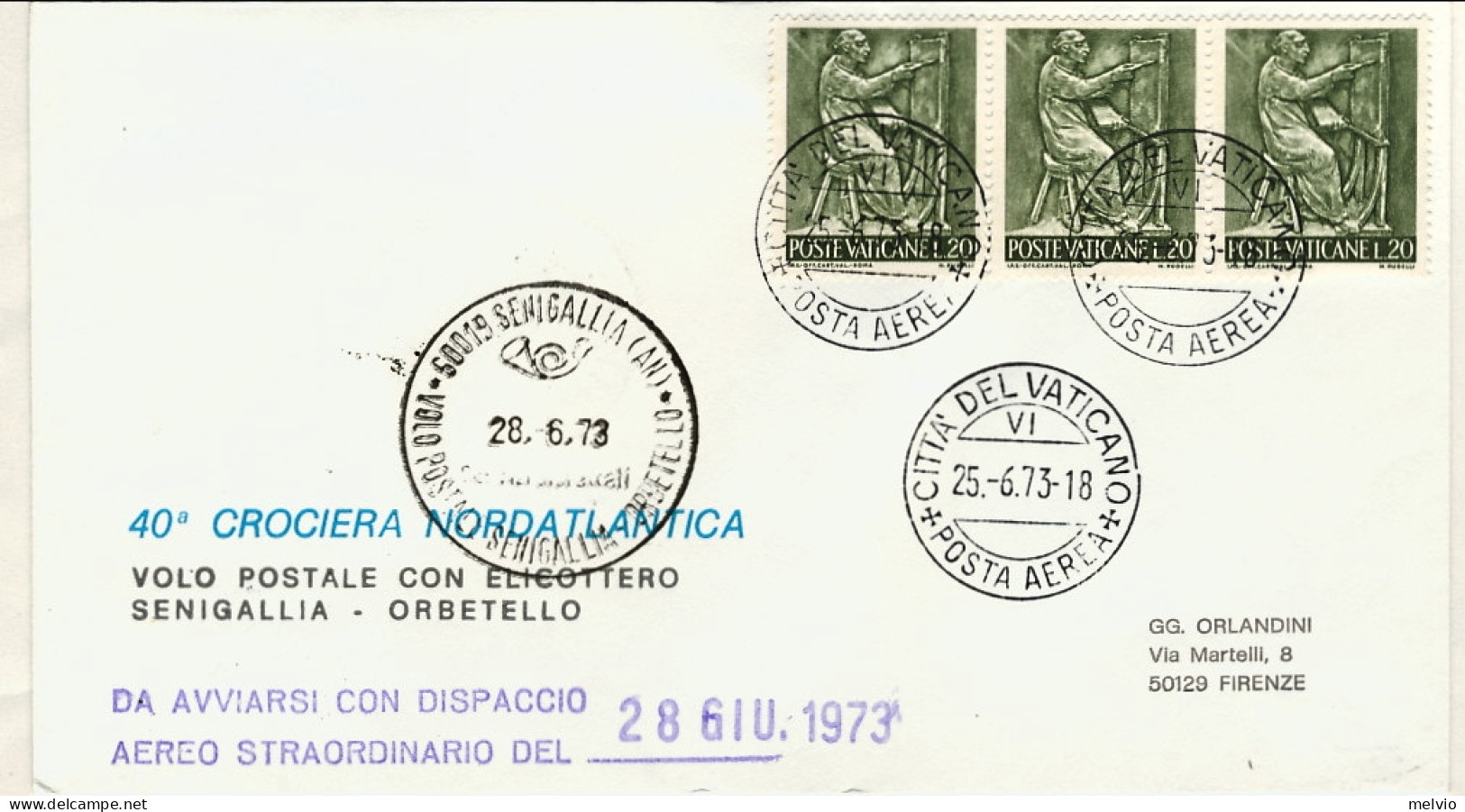 Vaticano-1973 40^ Crociera Nordatlantica Volo Postale Con Elicottero Senigallia- - Airmail