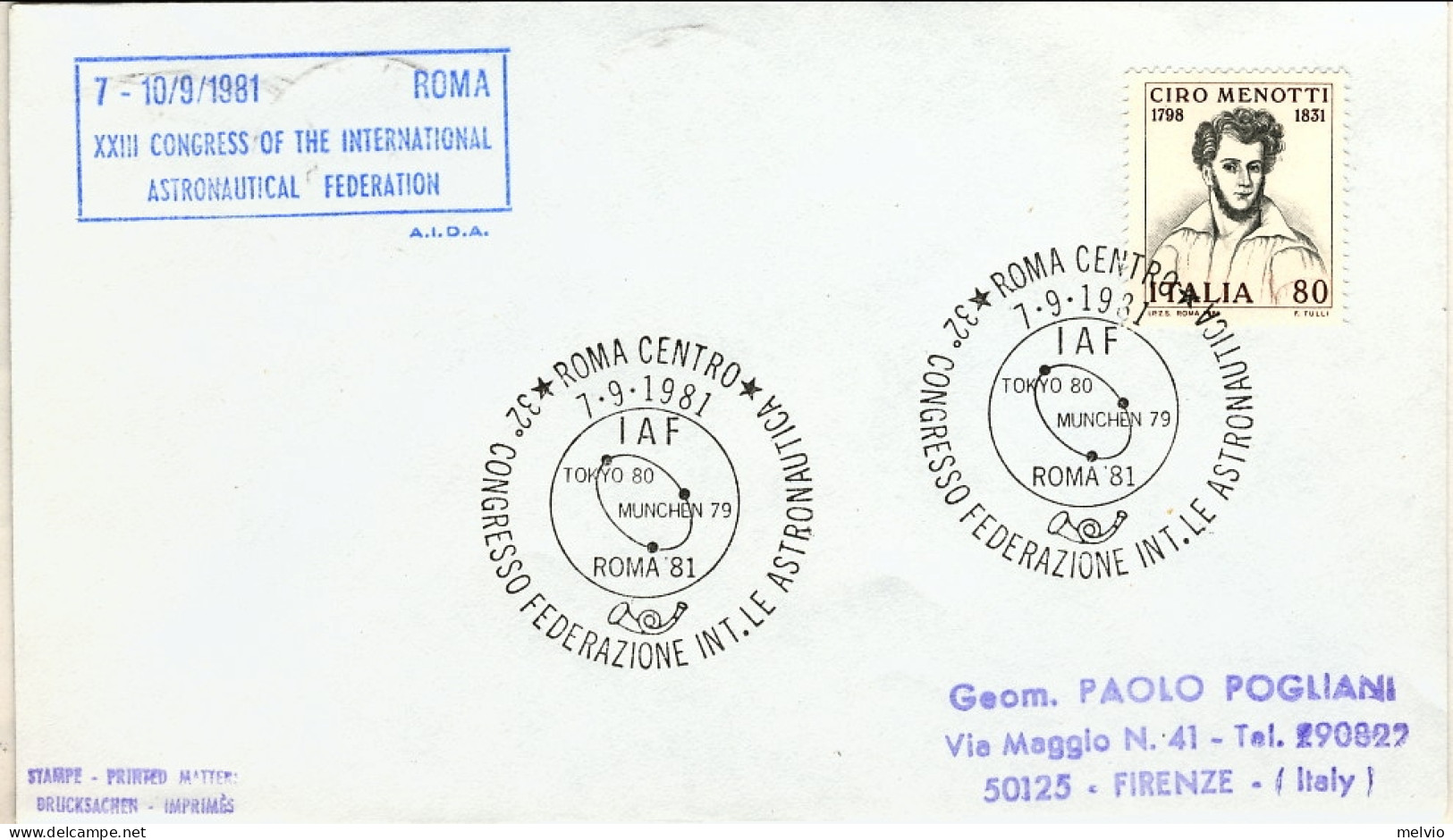 1981-busta Affrancata L. 80 Ciro Menotti Annullo 32^ Congresso Federazione Inter - 1981-90: Poststempel