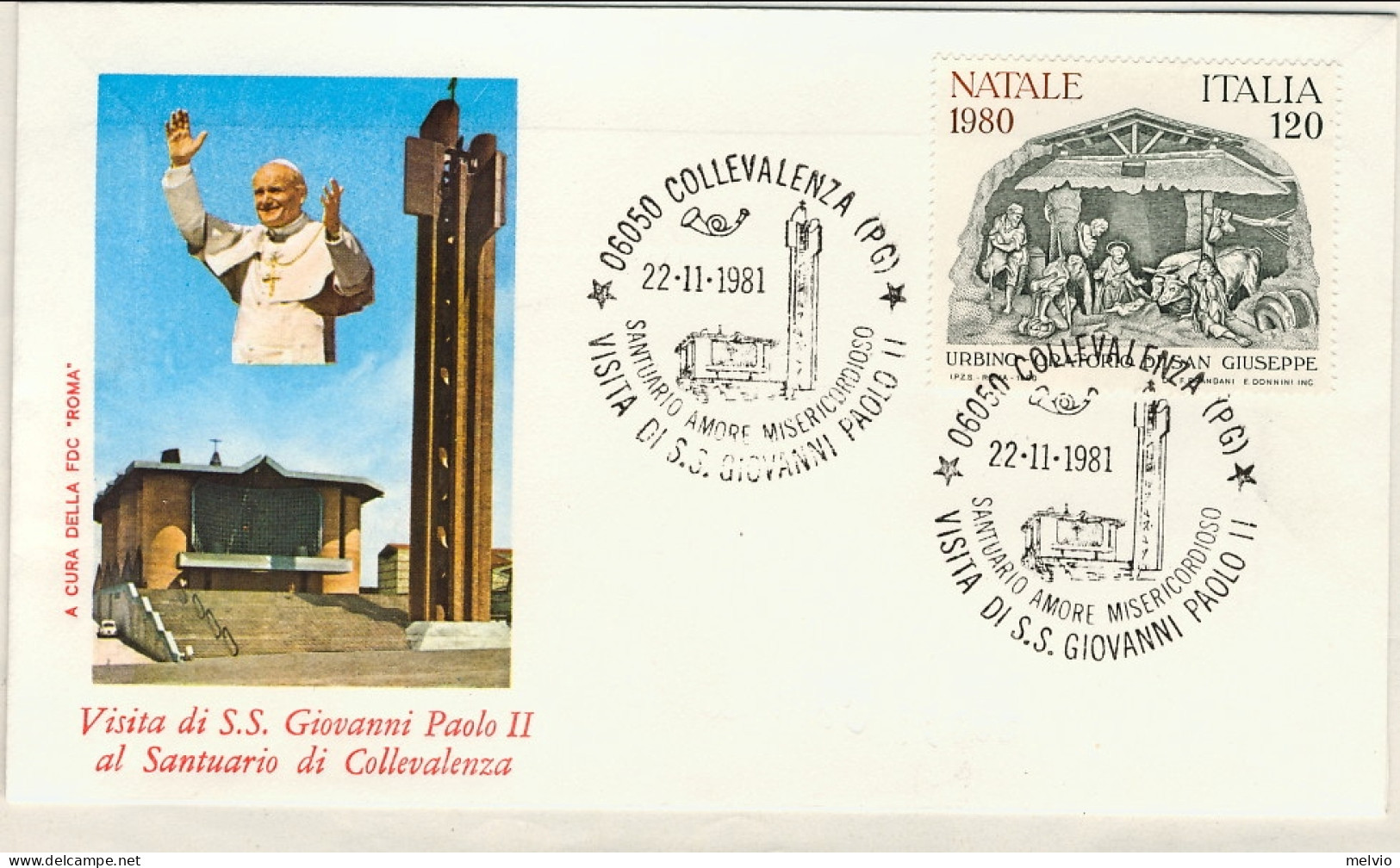 1981-visita Di S.S.Giovanni Paolo II^al Santuario Di ColleValenza Perugia,annull - 1981-90: Storia Postale