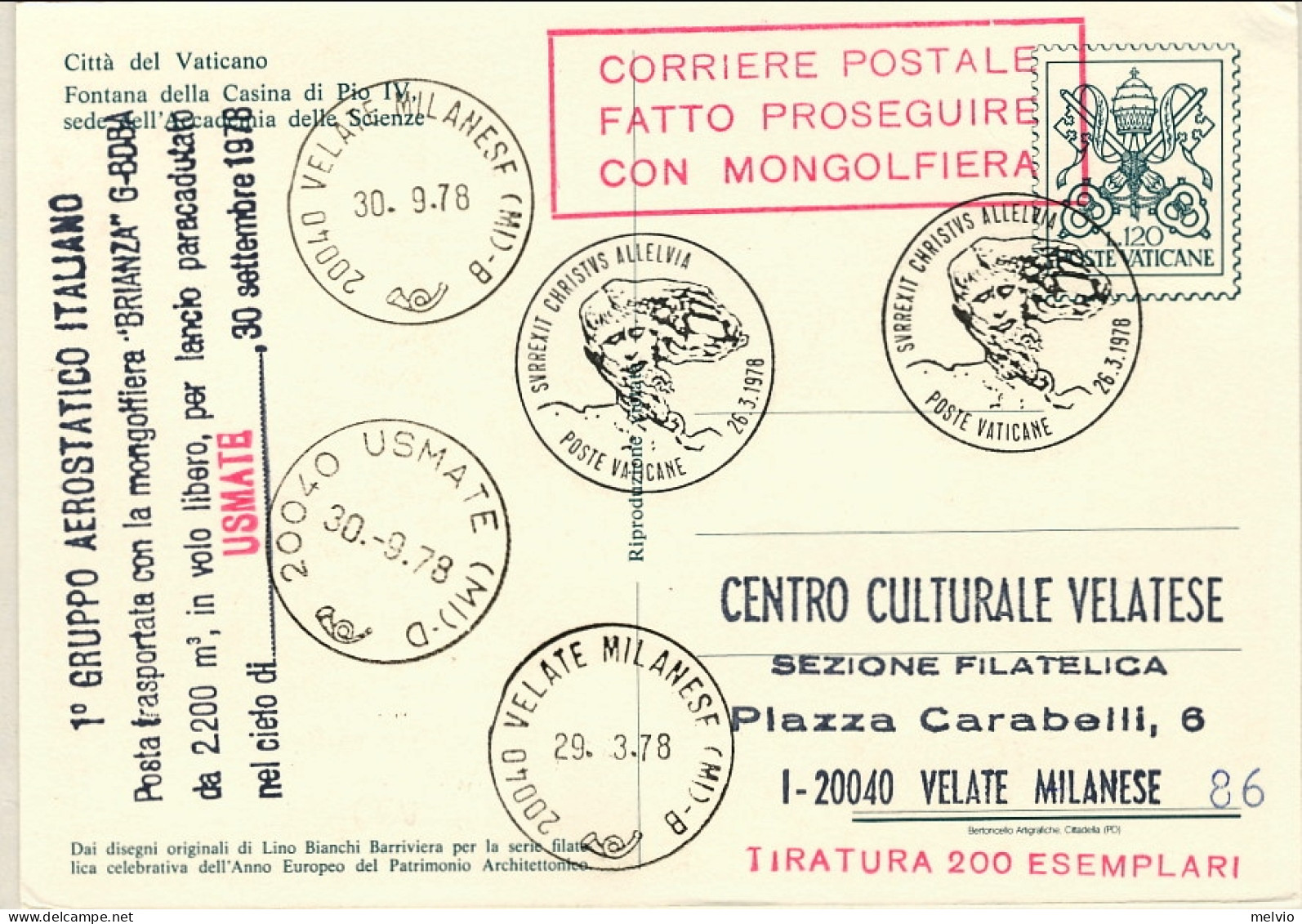 Vaticano-1978 Cartolina Postale L. 120 Stemma,bollo Corriere Postale Fatto Prose - Poste Aérienne