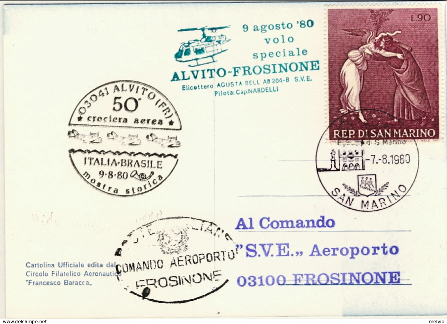 San Marino-1980 Cartolina Illustrata "50^ Anniversario Del I^volo Transatlantico - Poste Aérienne