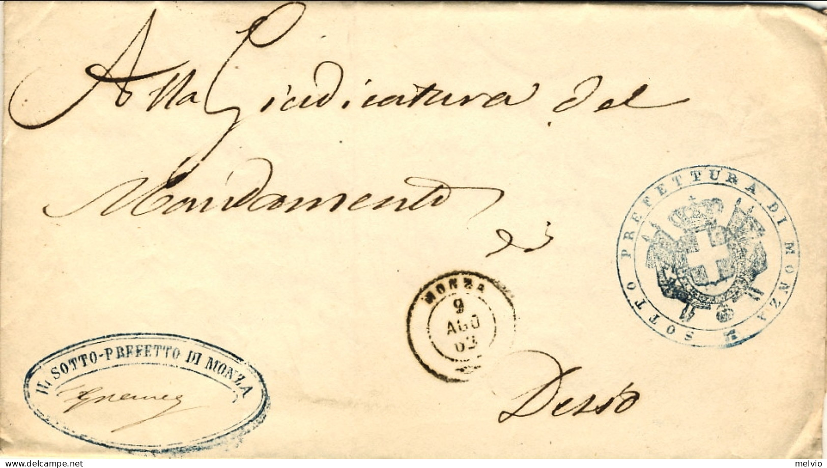 1863-lettera In Franchigia Annullo A Doppio Cerchio Di Monza 9 Ago. 63 E Bollo C - Ohne Zuordnung