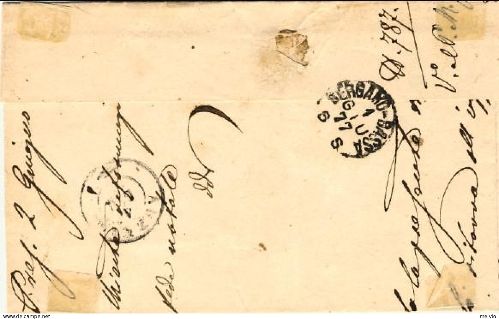 1877-lettera In Franchigia Annullo A Doppio Cerchio Di Bergamo Alta Al Verso Tra - Otros & Sin Clasificación