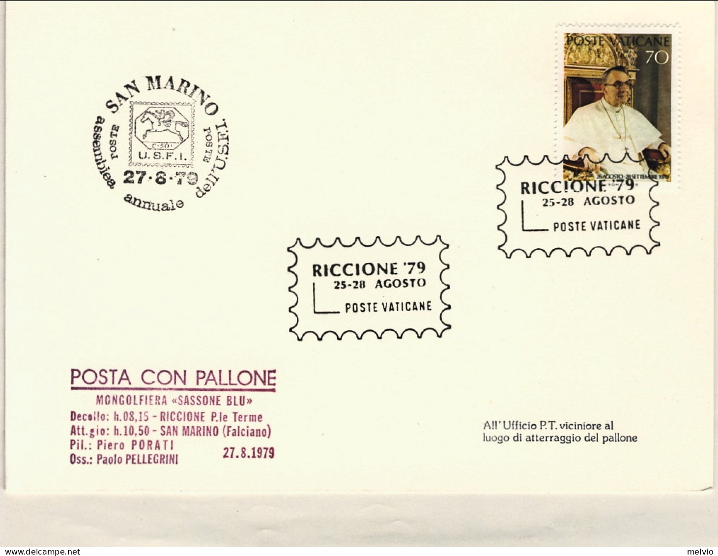 1979-Vaticano Cartoncino Del Governatorato Affrancato L.70 Papa Luciani Bollo Am - Airmail