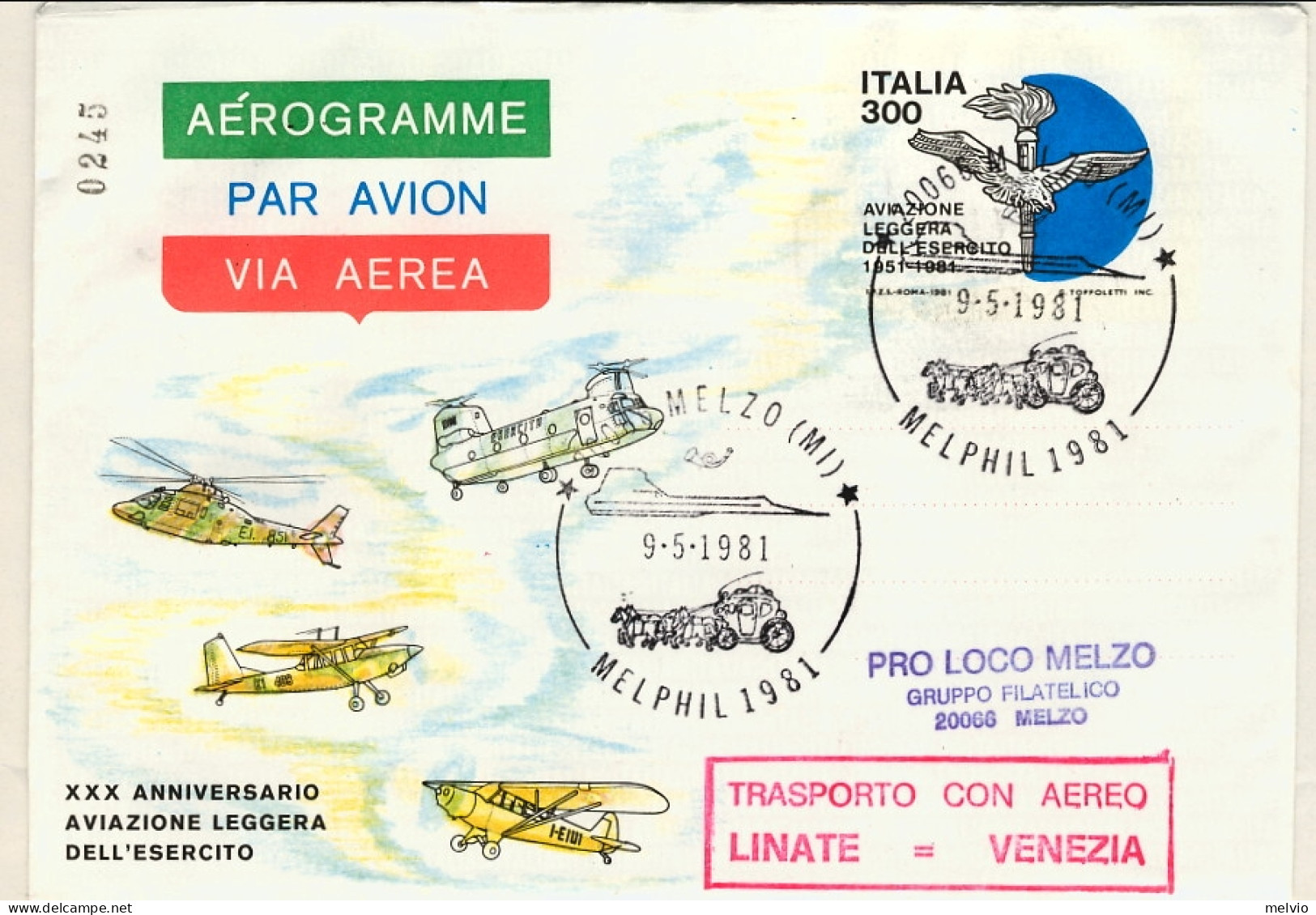 1981-L.300 Aviazione Leggera Dell'esercito Bollo Lineare Rosso Trasporto Con Aer - 1981-90: Poststempel