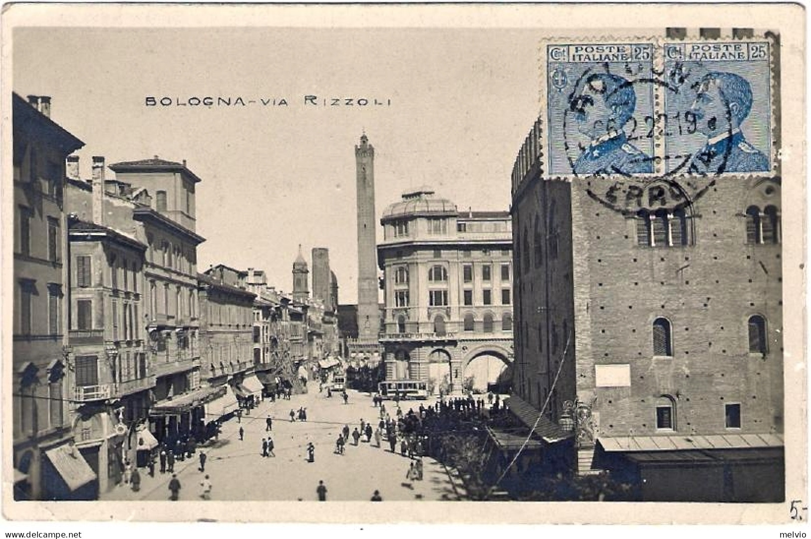 1922-cartolina Foto Bologna Via Rizzoli Diretta In Spagna Affrancata Coppia 25c. - Bologna