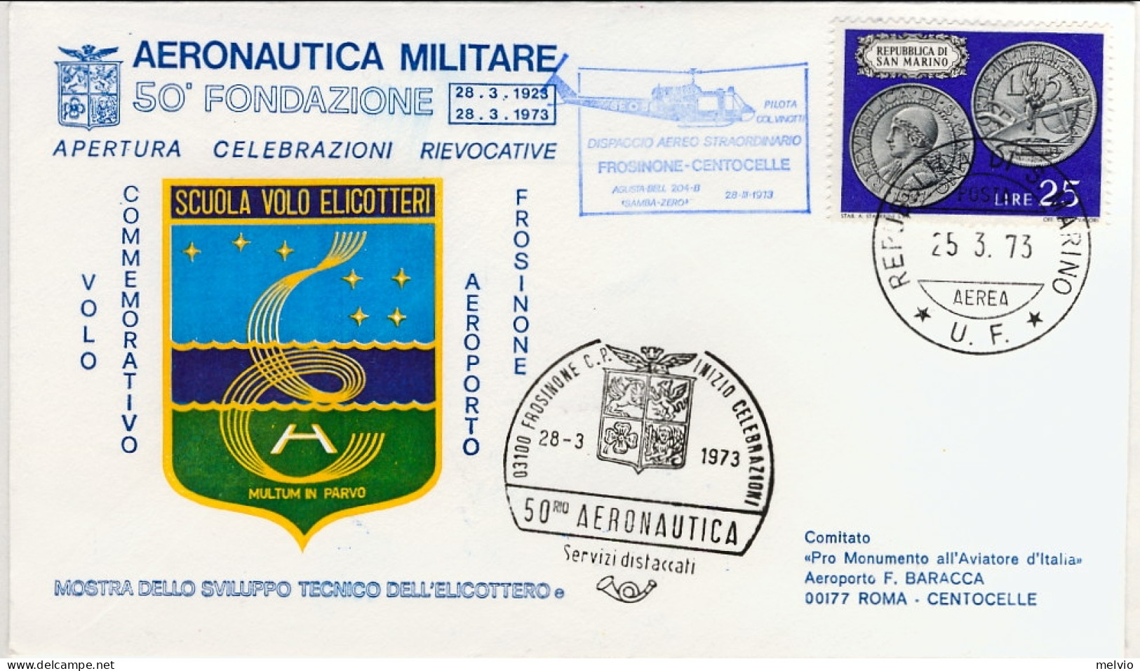San Marino-1973 50^ Fondazione Aeronautica Militare Con Bollo Dispaccio Aereo St - Luchtpost