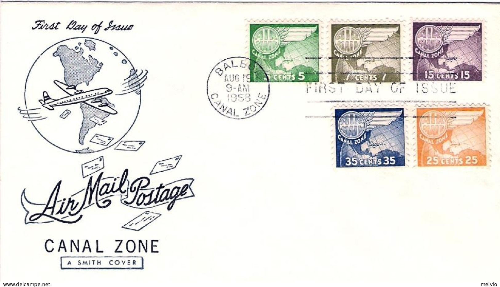 1958-U.S.A. Zona Del Canale Di Panama Posta Aerea S.5v."globo Ed Ala"su Fdc Illu - 2c. 1941-1960 Cartas & Documentos
