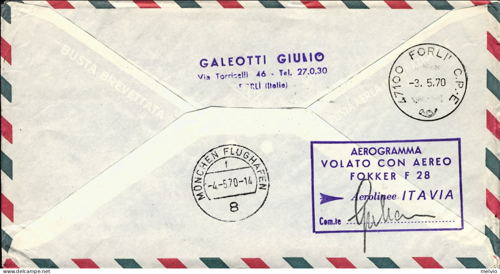 San Marino-1970 I^volo Forli Monaco Itavia Illustrato Del 4 Maggio Con Firma Del - Corréo Aéreo
