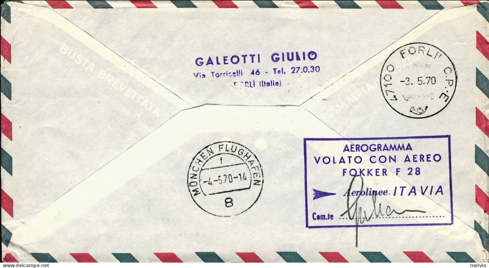 San Marino-1970 I^volo Forli Monaco Itavia Illustrato Del 4 Maggio Con Firma Del - Poste Aérienne