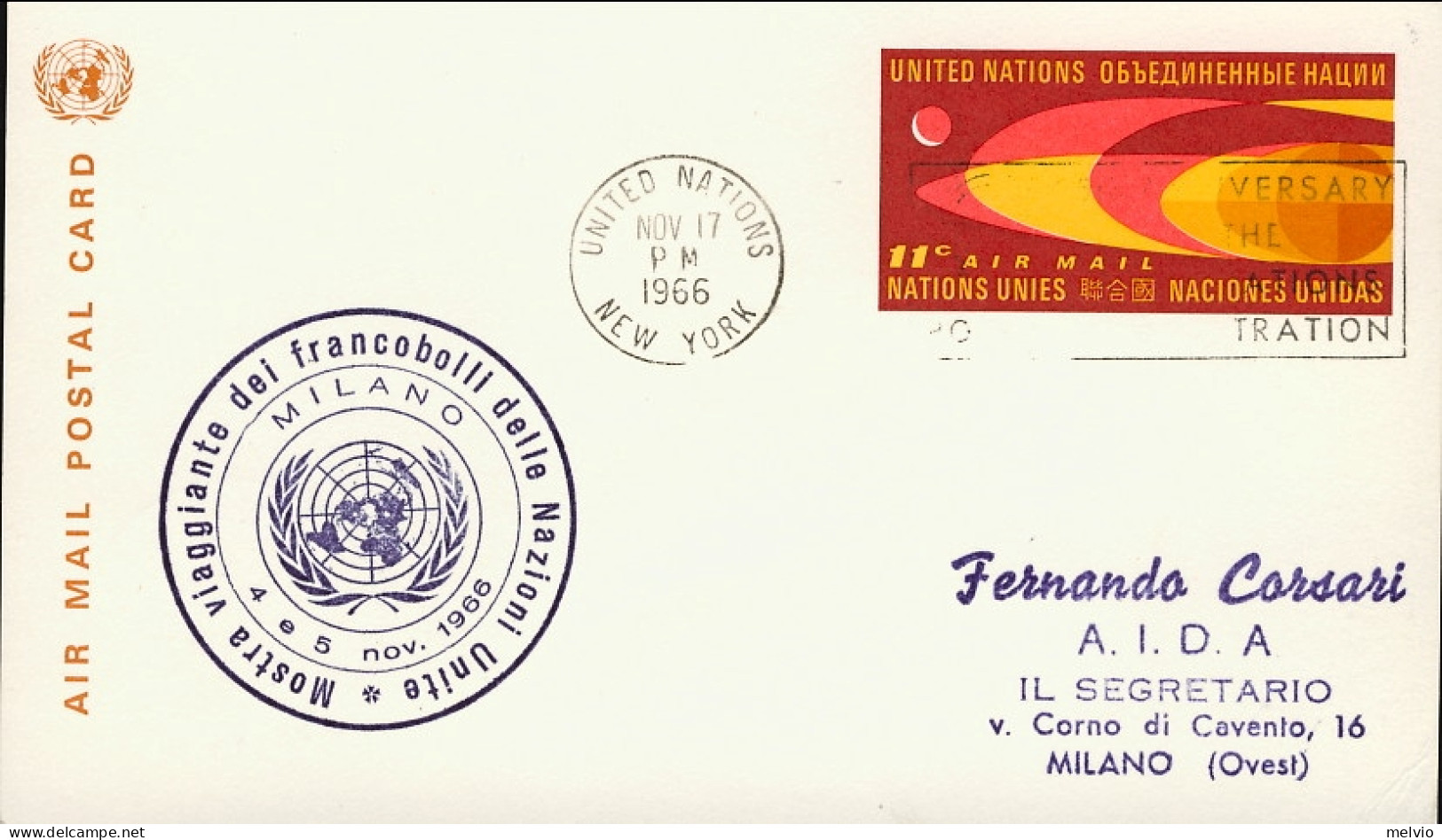 1968-Nazioni Unite Per La Mostra Viaggiante Dei Francobolli Onu Volo TWA (?) New - Other & Unclassified