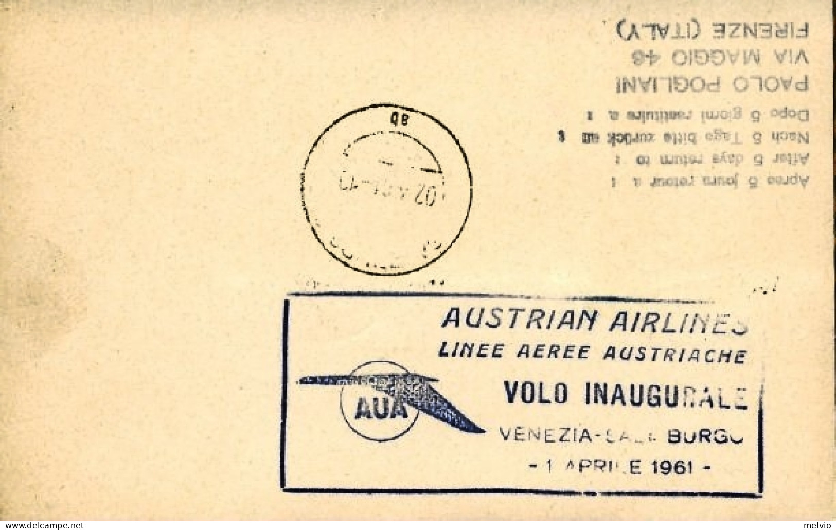 San Marino-1961 I^volo AUA Venezia Salisburgo Del 1 Aprile (40 Pezzi Trasportati - Posta Aerea