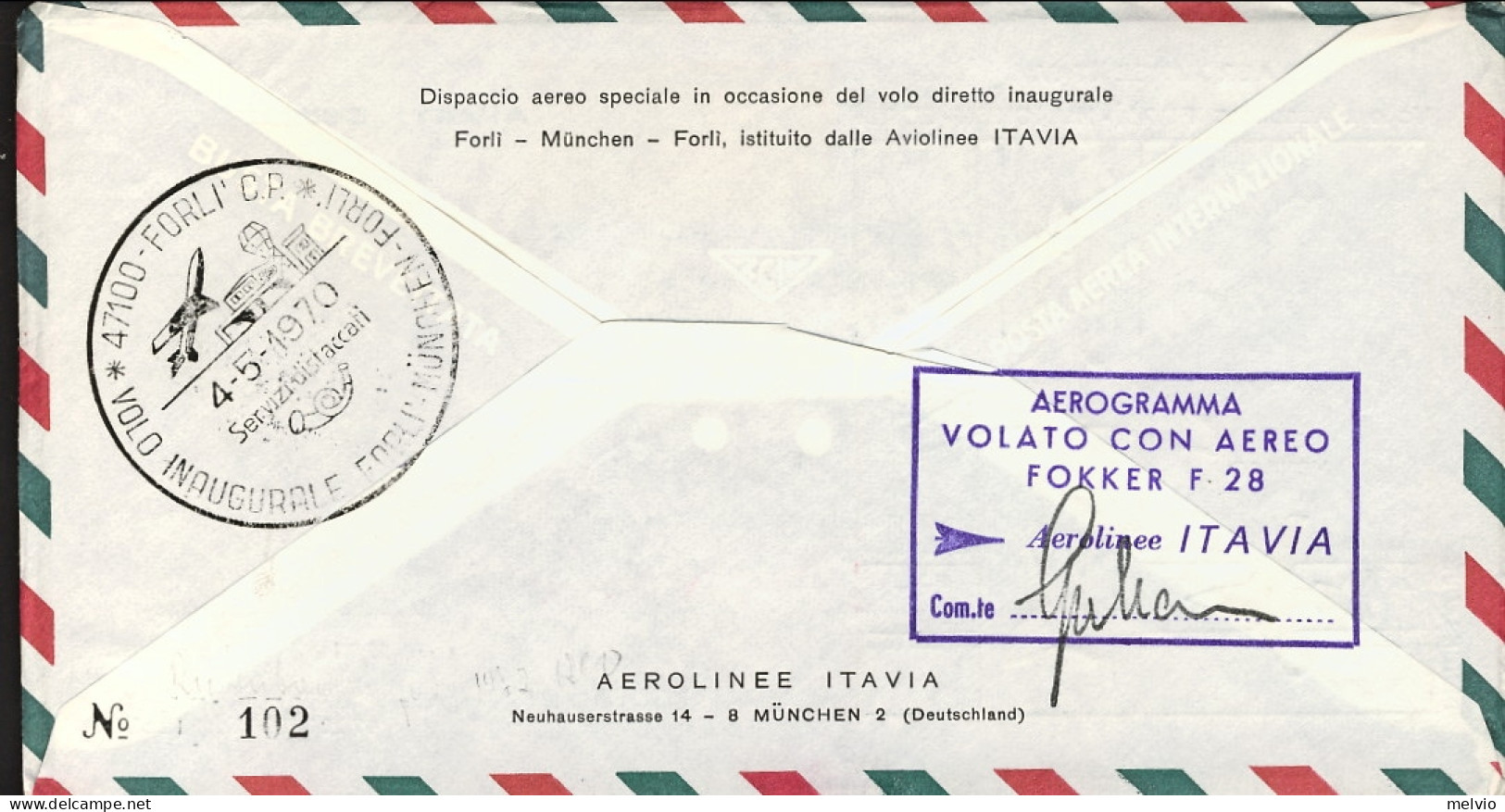 1970-Germania Itavia Illustrato I^volo Forli Monaco Del 4 Maggio Con Firma Del P - Briefe U. Dokumente