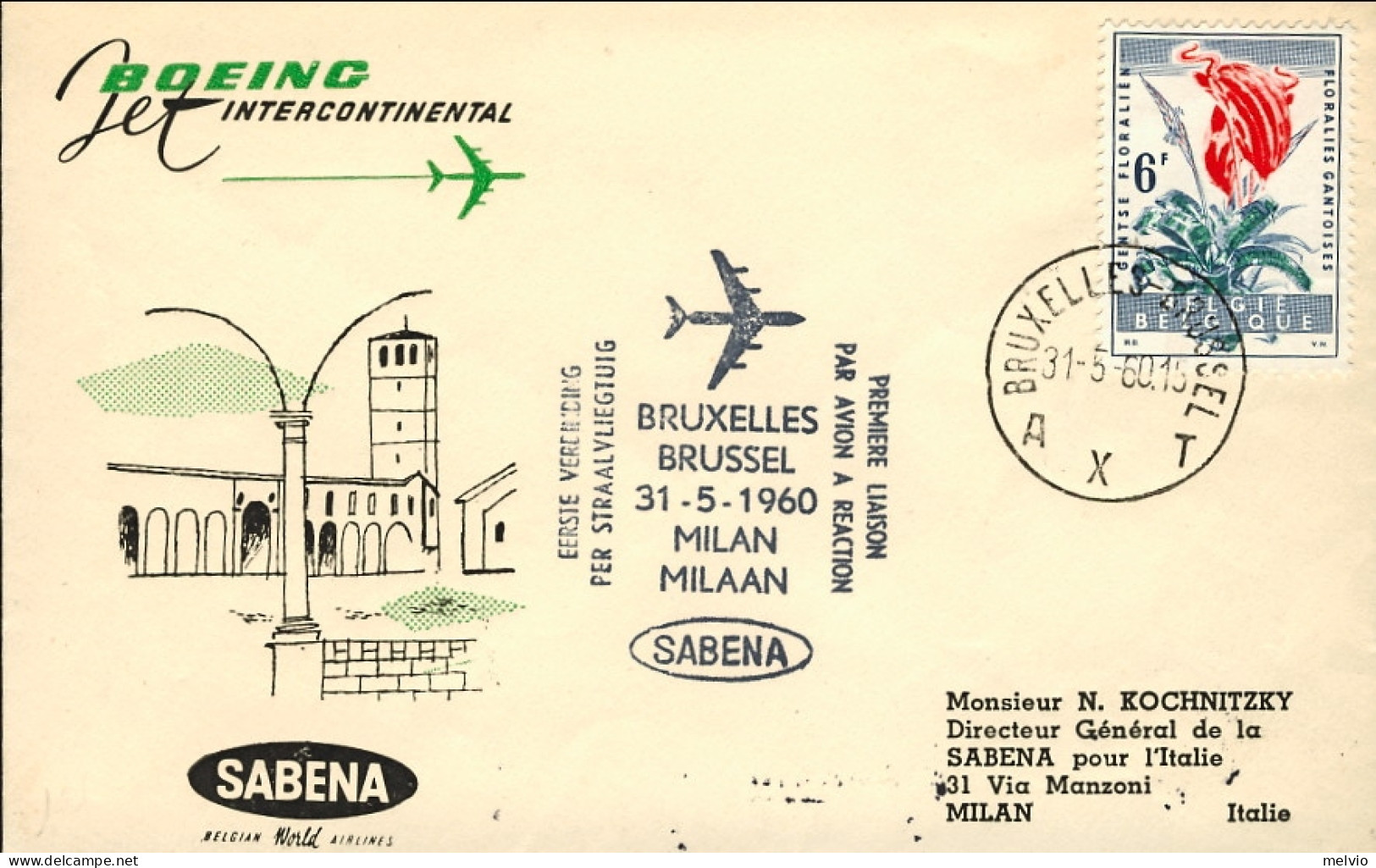 1960-Belgique Belgium Belgio I Collegamento Con Boeing Jet Intercontinental Dell - Brieven En Documenten