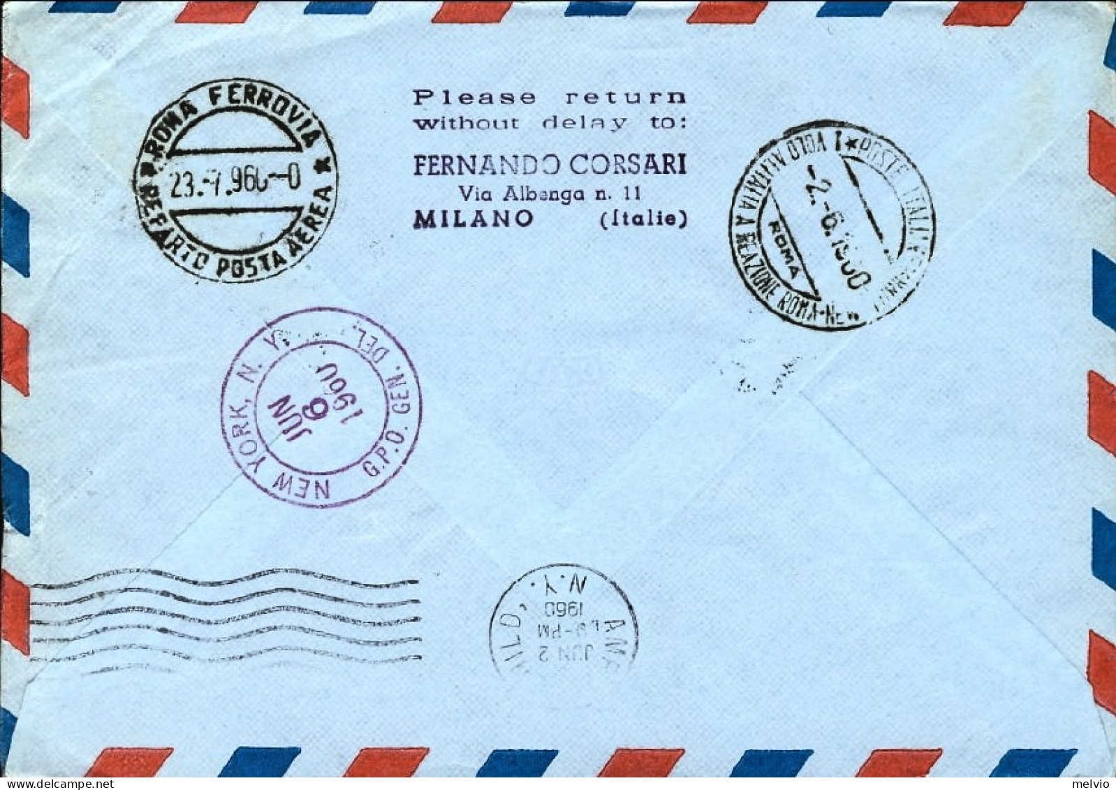 Vaticano-1960 I^volo Alitalia A Reazione Roma New York Del 2 Giugno - Posta Aerea
