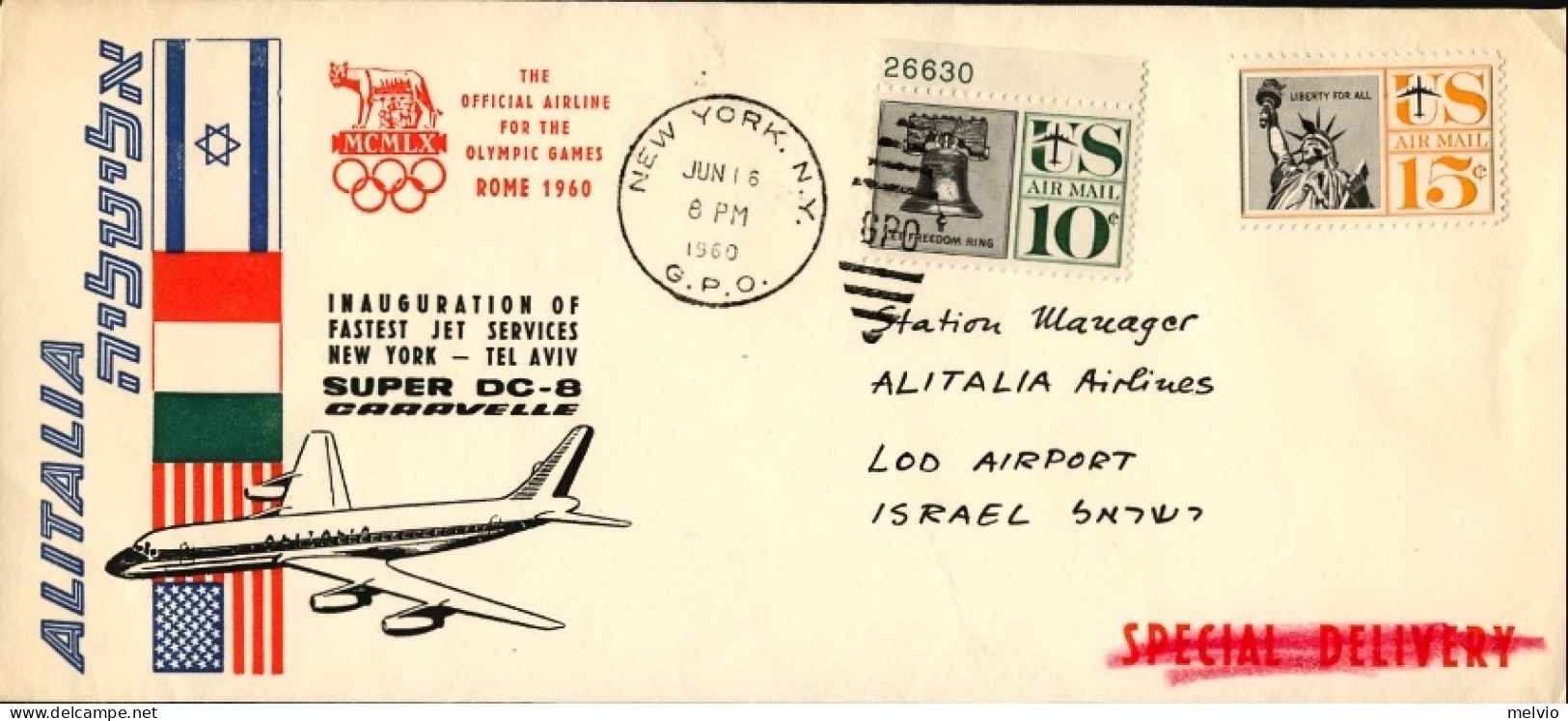 1960-U.S.A. Ufficiale Caravelle DC 8 I^volo New York Tel Aviv Sulla Linea New Yo - Altri & Non Classificati