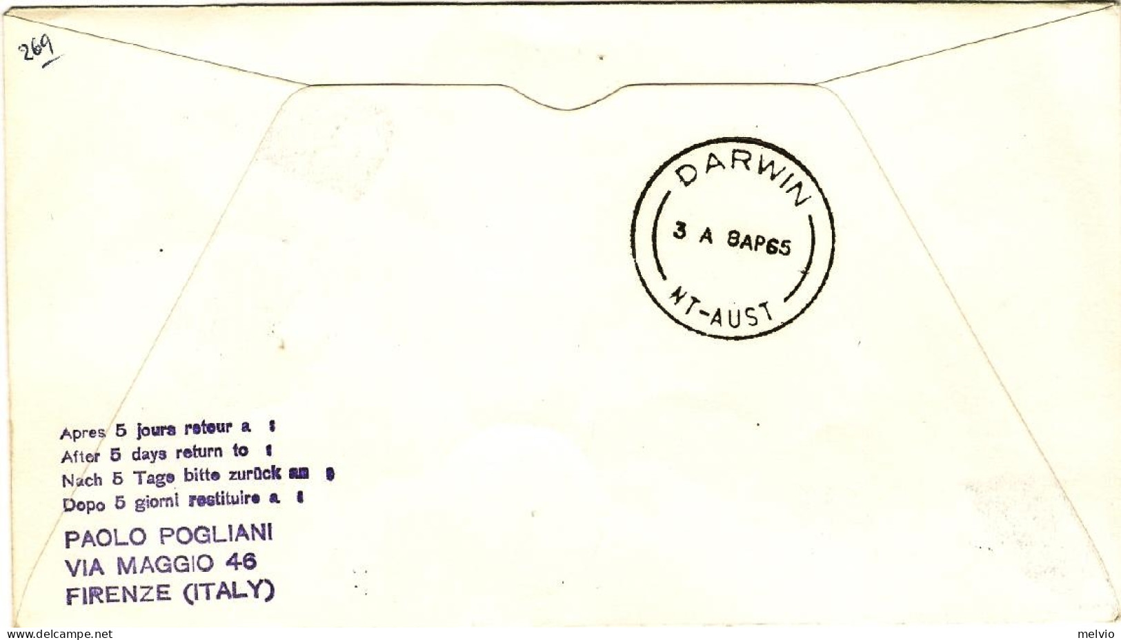 Vaticano-1965 I^volo LH 690 Via Francoforte Diretto A Darwin Del 6 Aprile - Airmail