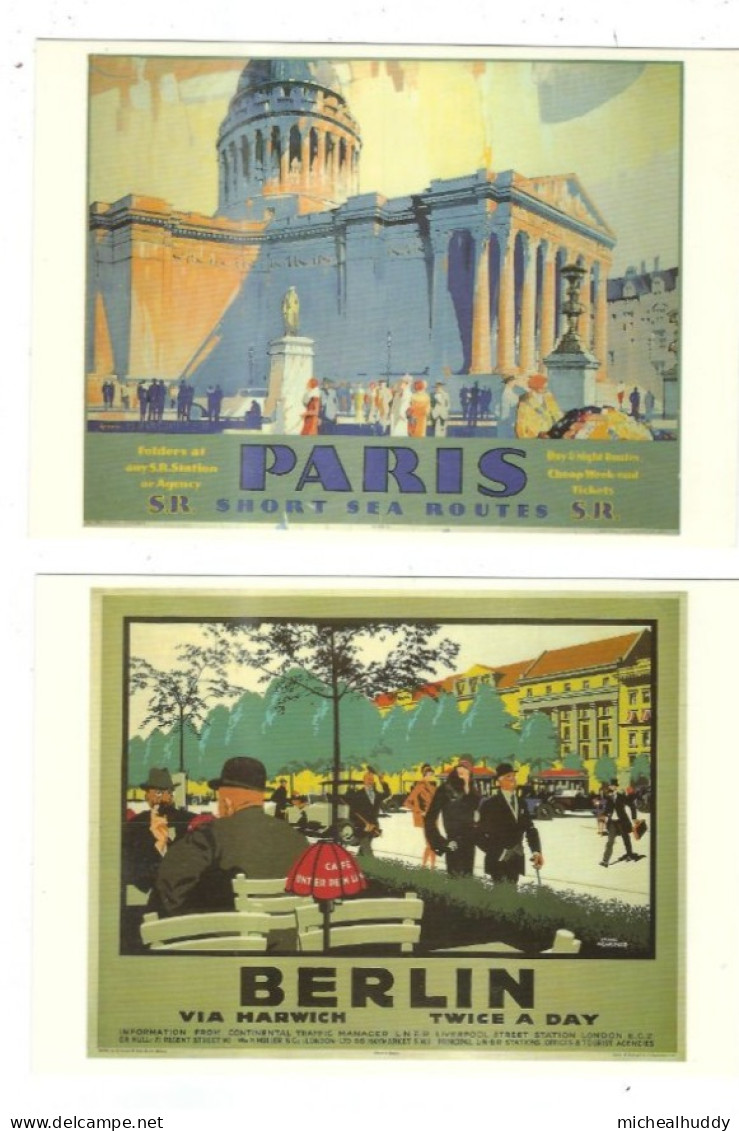 2 POSTCARDS RAIL  ADVERTISING  PARIS/ BERLIN  PUBLISHED BY DRUMAHOE GRAPHICS - Advertising