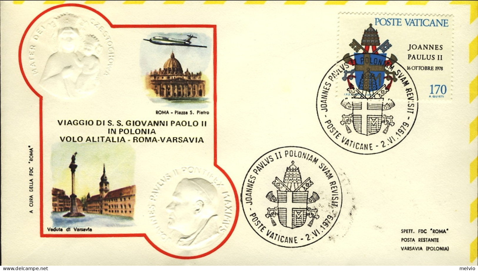 Vaticano-1979 Viaggio Di Sua Santita' Giovanni Paolo II^ In Polonia Volo Alitali - Airmail