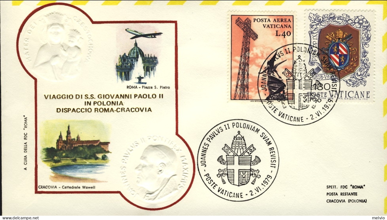 1979-Vaticano Viaggio Di Sua Santita' Giovanni Paolo II^ In Polonia Dispaccio Ro - Airmail